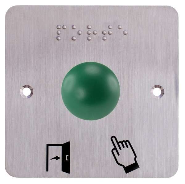 Bouton poussoir ergonomique dome vert Contact NO+NC Plaq 80x80mm