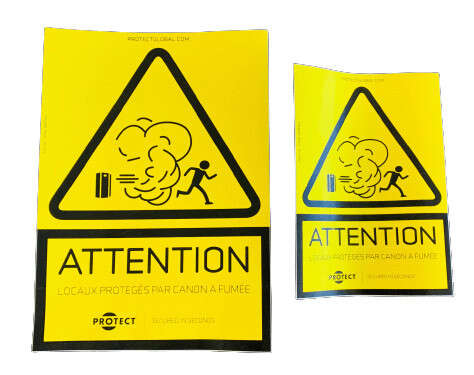 Autocollant PROTECT "Locaux protégés par canon à fumée" - Petit format