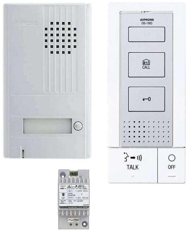 Kit portier audio 2 fils mains libres platine alu saillie, 1 bouton