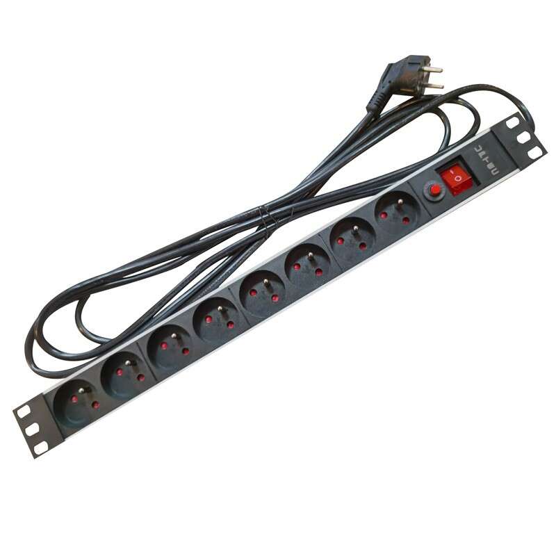 Panneau 19" 1U multiprises 8 prises 2P+T interrupteur Fusible
