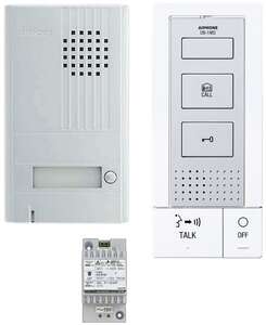 Kit portier audio 2 fils mains libres platine alu saillie, 1 bouton