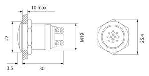 Visuel du produit Buzzer acier inox d19mm halo lumineux rouge