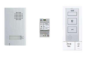 Visuel du produit Kit portier audio 2 fils mains libres platine alu saillie, 1 bouton