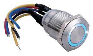 Visuel du produit Bouton poussoir lumineux bleu acier raccordement fil soudés