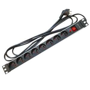 Panneau 19" 1U multiprises 8 prises 2P+T interrupteur Fusible