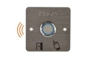 Visuel du produit Bouton poussoir PMR acier inox D25 bleu/vert/buzzer